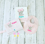Elephant Themed Burp Cloth, Bib and Wipes Bag Clutch .