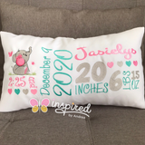 Girls Elephant Birth Announcement Pillow