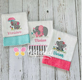 Set of 3 Elephant Baby Girl Themed Burp Cloths