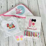 Surfer Girl Themed Hooded Towel and Two Burp Cloths.