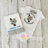 The Prince Has Arrived Onesie and Burp Cloth Set