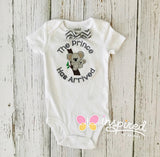 The Prince Has Arrived Onesie and Burp Cloth Set