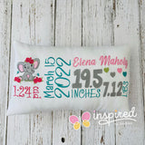 Girls Elephant Birth Announcement Pillow